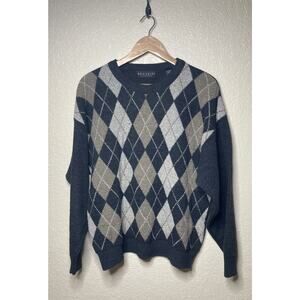 Vintage Argyle Sweater Mens Large Grey Pullover Wool Acrylic Blend Brandini